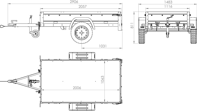 200×106 Gitteranhänger mit blauer Flachplane, Gitterwänden und Stützrad – Garden Trailer 200 KIPP