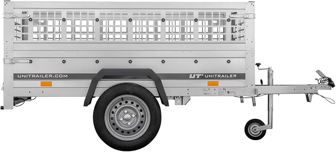 200×106 Gitteranhänger mit blauer Flachplane, Gitterwänden und Stützrad – Garden Trailer 200 KIPP