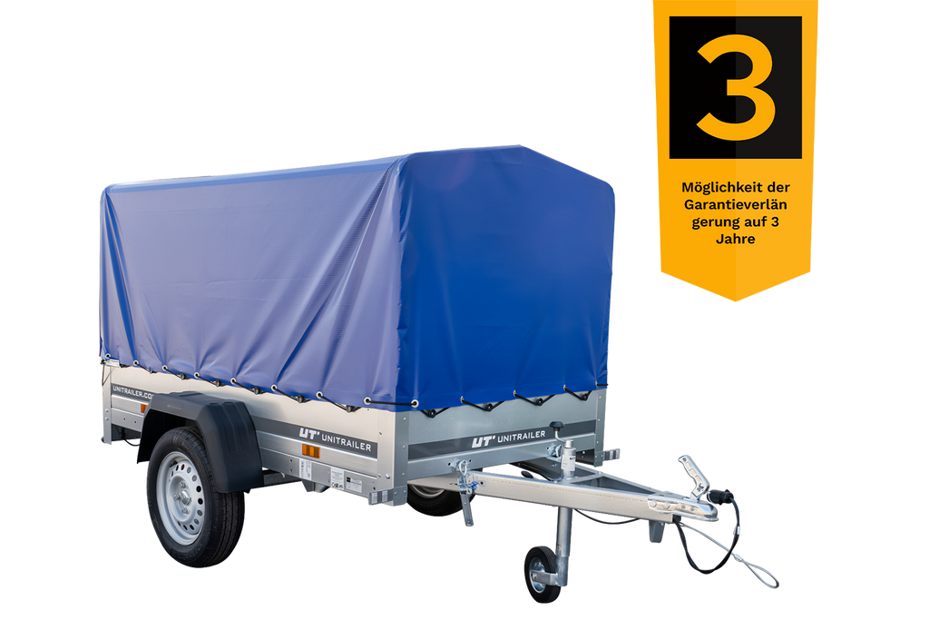 Praktischer PKW-Anhänger Garden Trailer 200 Kipp mit kippbarer Deichsel, blauer Plane