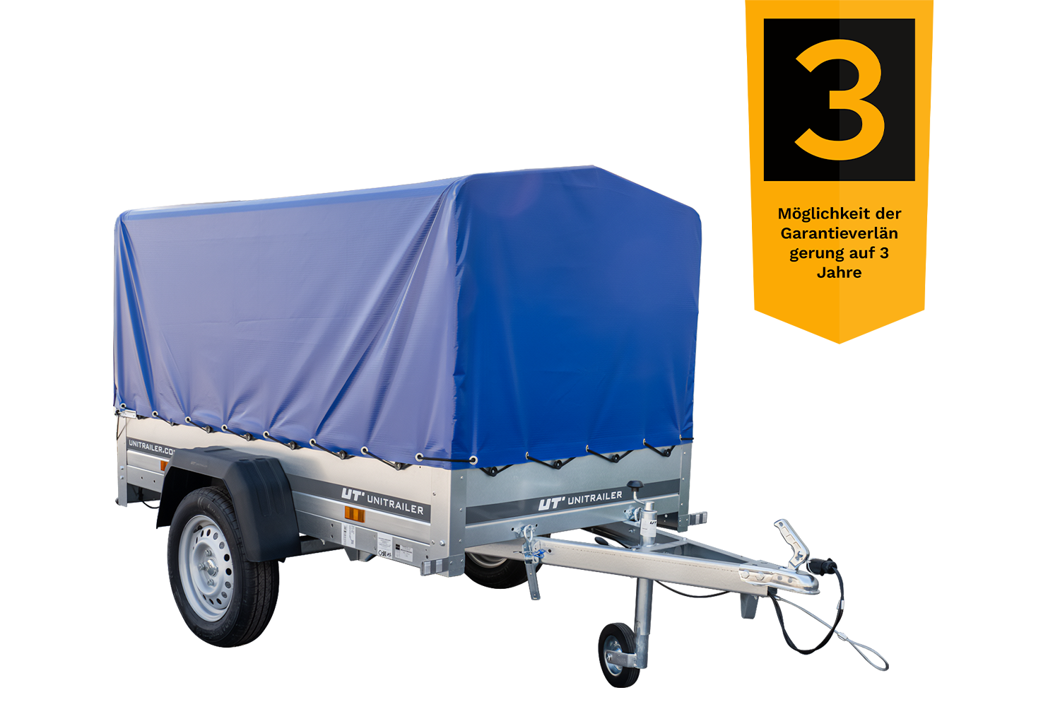 Praktischer PKW-Anhänger Garden Trailer 200 Kipp mit kippbarer Deichsel, blauer Plane