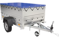 Garden Trailer 200 Kipp Einachsanhänger mit Stützrad und blauer Flachplane