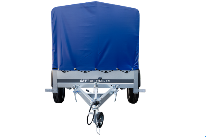 Praktischer PKW-Anhänger Garden Trailer 200 Kipp mit kippbarer Deichsel, blauer Plane