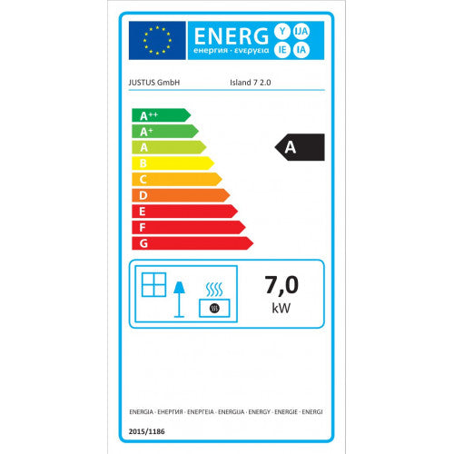 Justus Kaminofen Island 7 2.0 – Stahl Schwarz, 7 kW